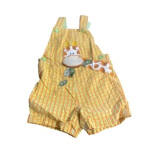 B.T. Kids Overalls Baby Boys Orange Excellent Giraffe Seersucker Plaid SIZE 18M
